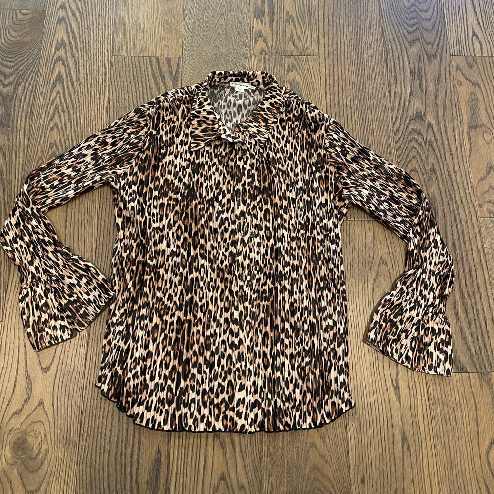 Brand New Good American Leopard Dress Shirt Cover-Up sz 1-2 Small/Medium